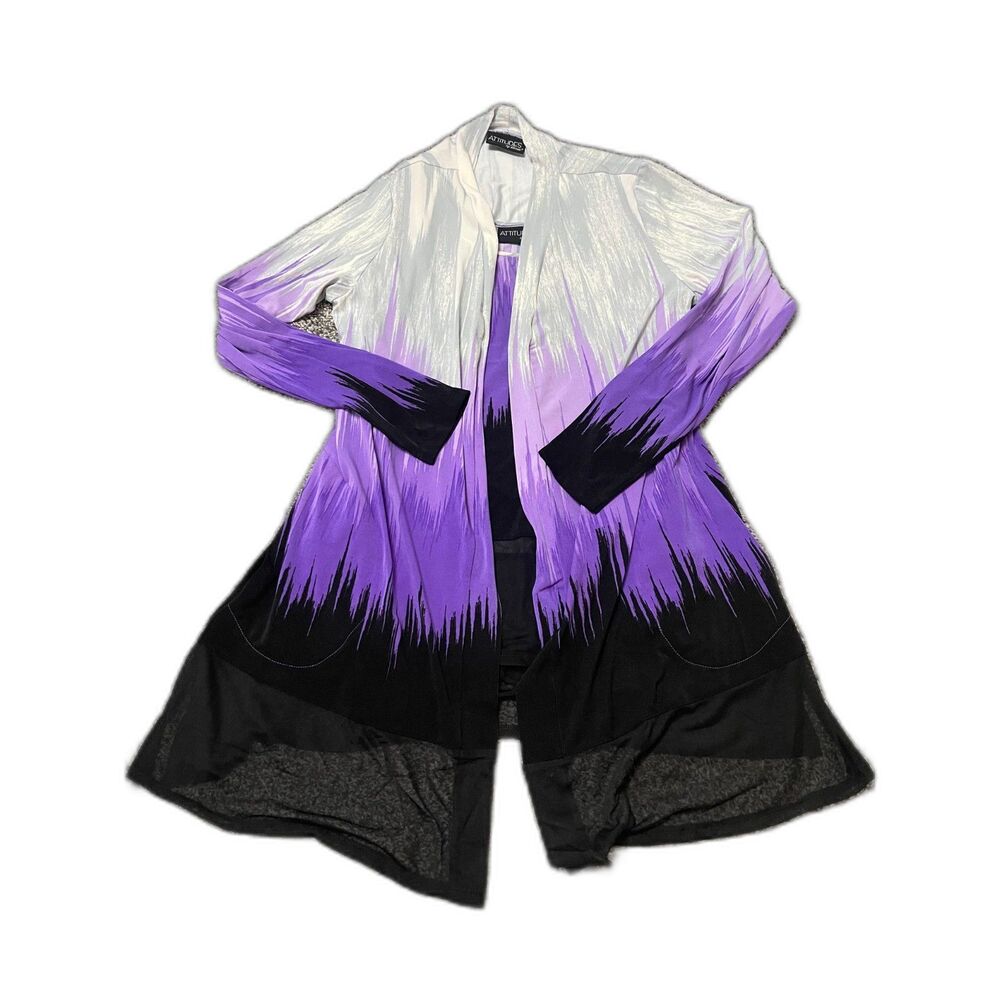 New Attitudes by Renee Purple, Black Jersey Mesh Trim Cardigan & Tank Set M